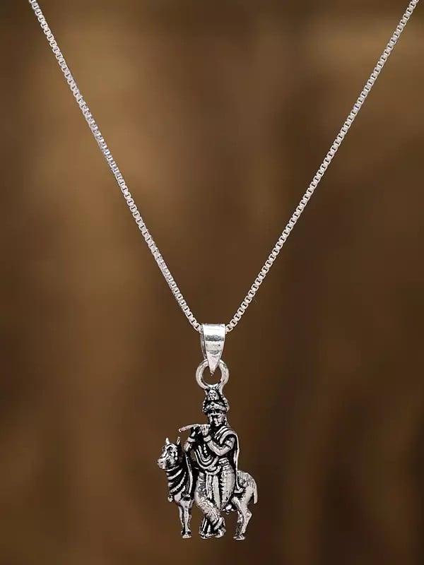 Exotic India Sterling Silver Fluting Lord Krishna Pendant 