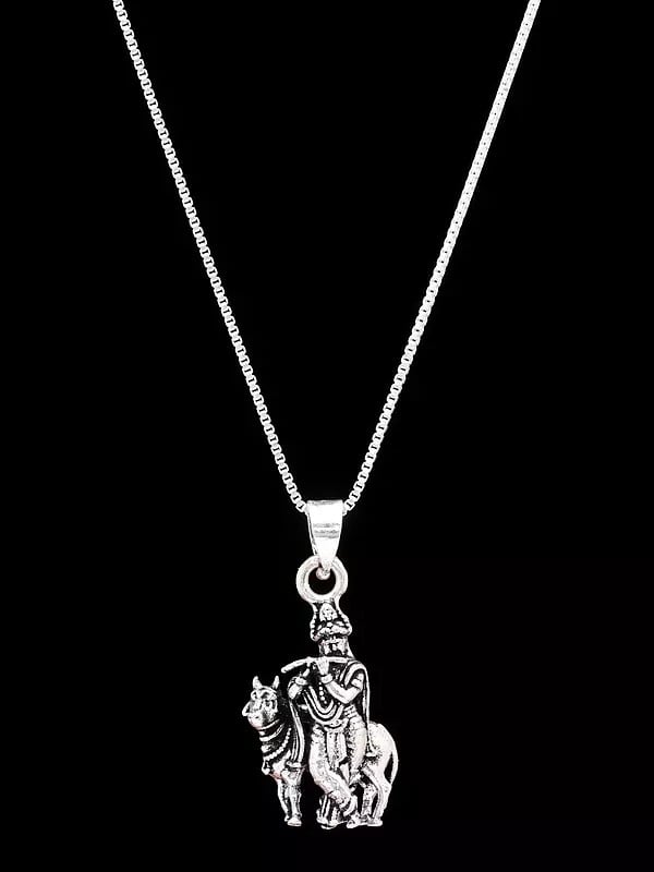 exotic india Sterling Silver Fluting Lord Krishna Pendant 