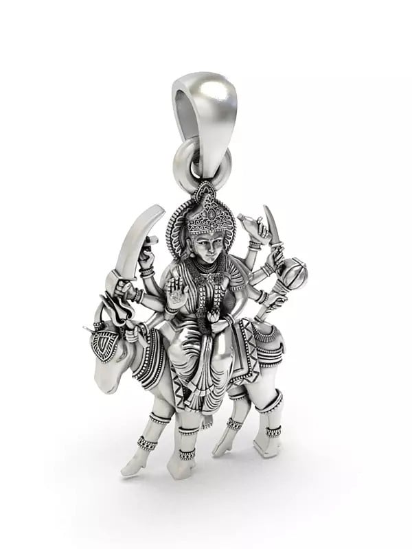Exotic India Sterling Silver Folk Goddess Meldi Pendant (Rare Goddess Of India)