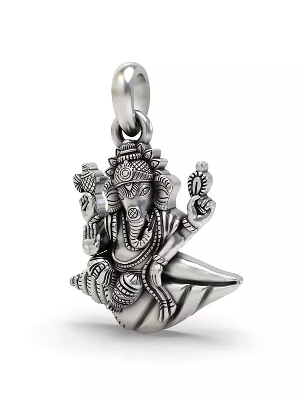 Exotic India Sterling Silver Ganesha On Conch Pendant