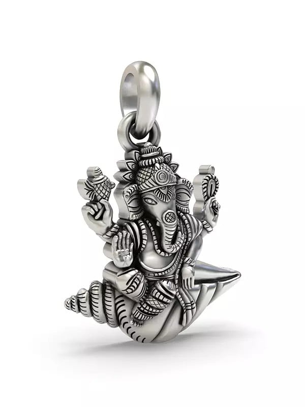 Exotic India Sterling Silver Ganesha On Conch Pendant