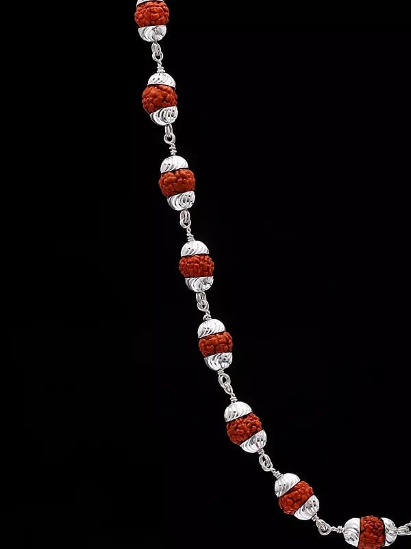Exotic India Sterling Silver Genuine Rudraksha Mala | Spiritual Jewelry 