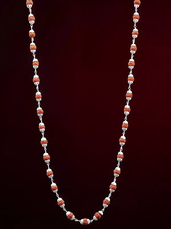 Exotic India Sterling Silver Genuine Rudraksha Mala | Spiritual Jewelry 