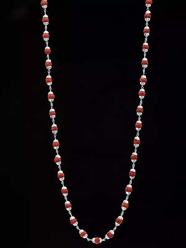 exotic india Sterling Silver Genuine Rudraksha Mala | Spiritual Jewelry 