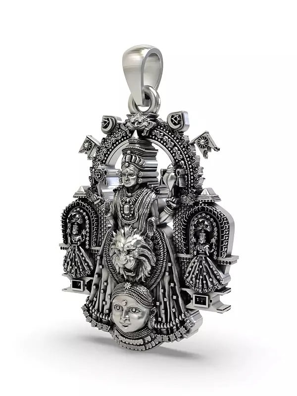 Exotic India Sterling Silver Goddess Mookambika (Rare Goddess Of India) Pendant 