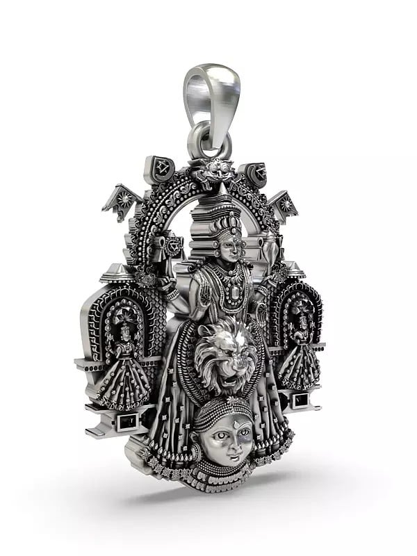 Exotic India Sterling Silver Goddess Mookambika (Rare Goddess Of India) Pendant 