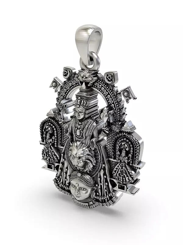 Exotic India Sterling Silver Goddess Mookambika (Rare Goddess Of India) Pendant 