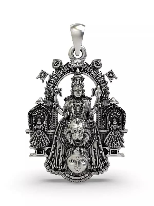exotic india Sterling Silver Goddess Mookambika (Rare Goddess of India) Pendant 