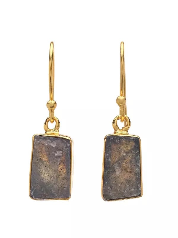 Exotic India Sterling Silver Hook Earrings With Raw Labradorite 