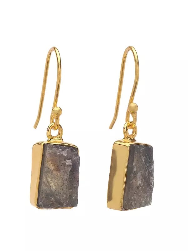 Exotic India Sterling Silver Hook Earrings With Raw Labradorite 
