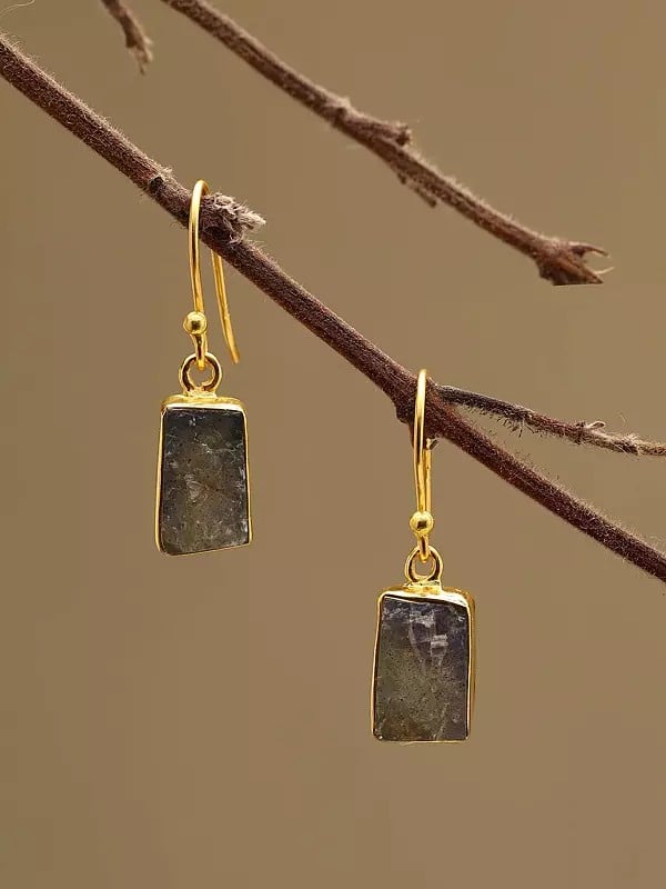 exotic india Sterling Silver Hook Earrings with Raw Labradorite 