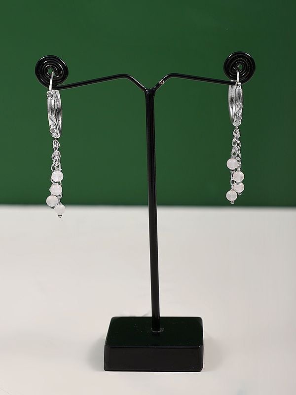 exotic india Sterling Silver Hoop Earring with Rose Quartz Gemstone