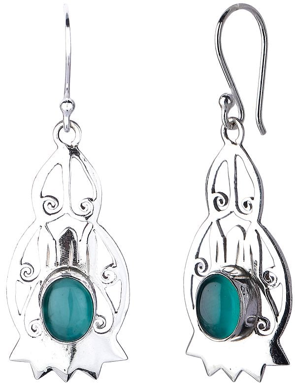 exotic india Sterling Silver Jali (Lattice) Earrings with Green Onyx 