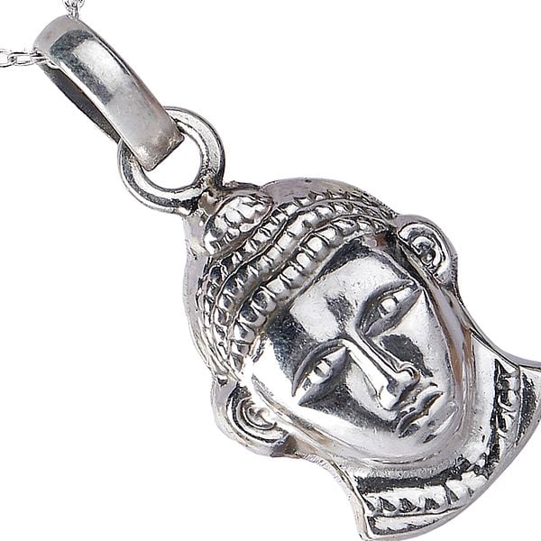 Exotic India Sterling Silver Lord Buddha Head Pendant 