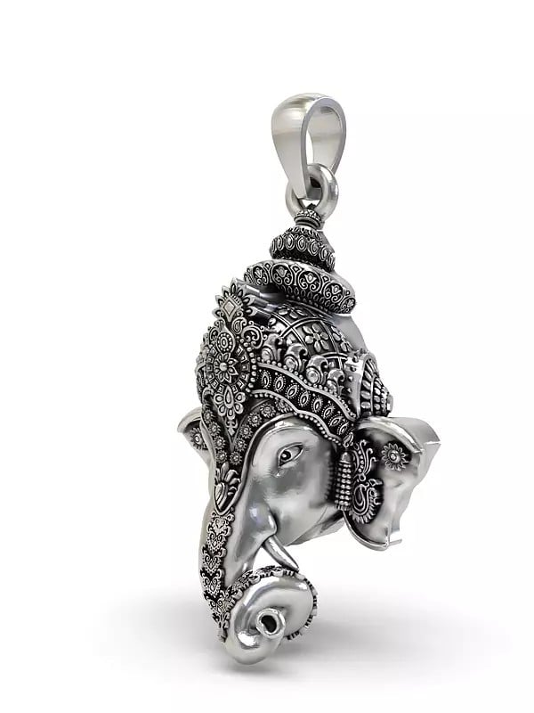 Exotic India Sterling Silver Lord Ganesha Face Pendant 