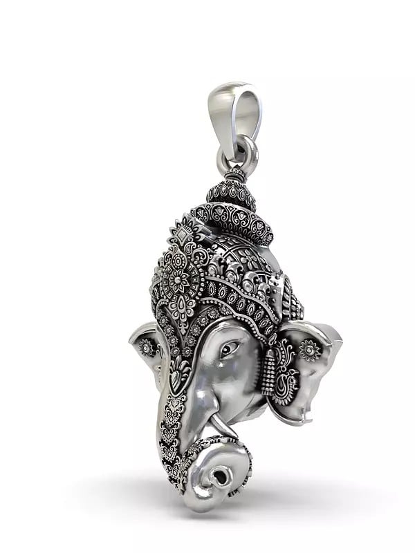Exotic India Sterling Silver Lord Ganesha Face Pendant 