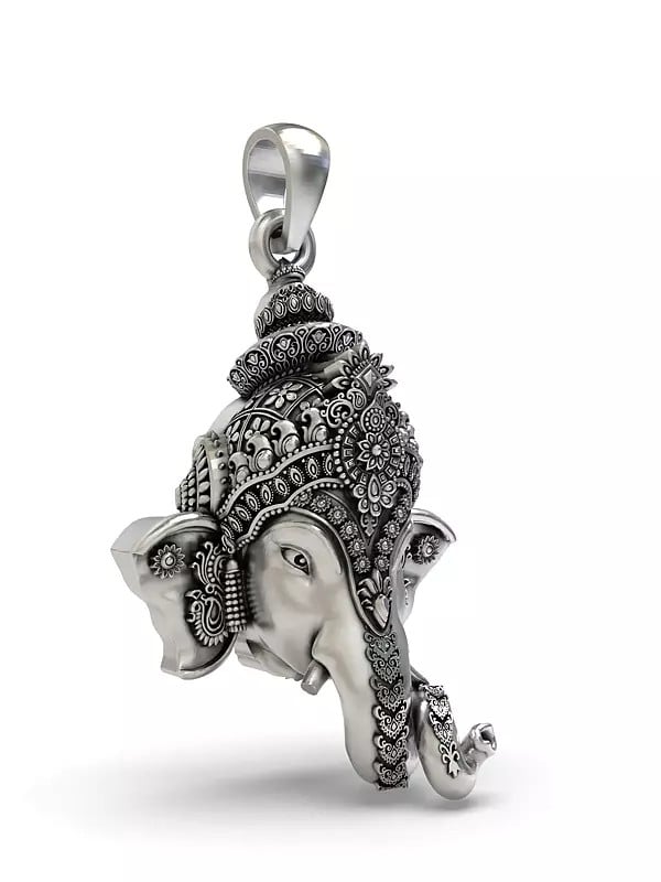 Exotic India Sterling Silver Lord Ganesha Face Pendant 