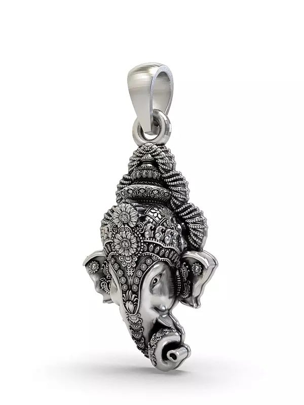 Exotic India Sterling Silver Lord Ganesha Face Pendant 