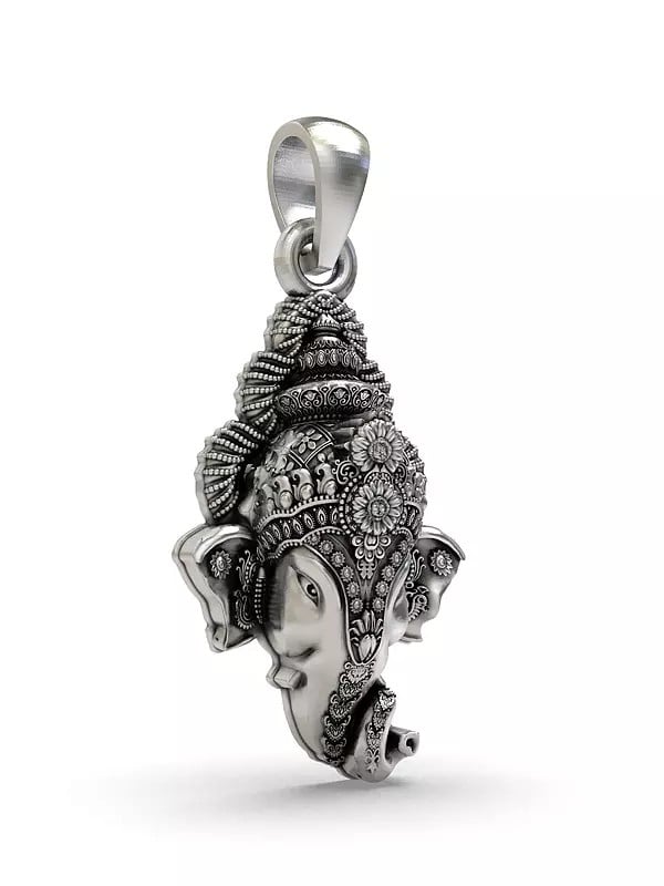 Exotic India Sterling Silver Lord Ganesha Face Pendant 