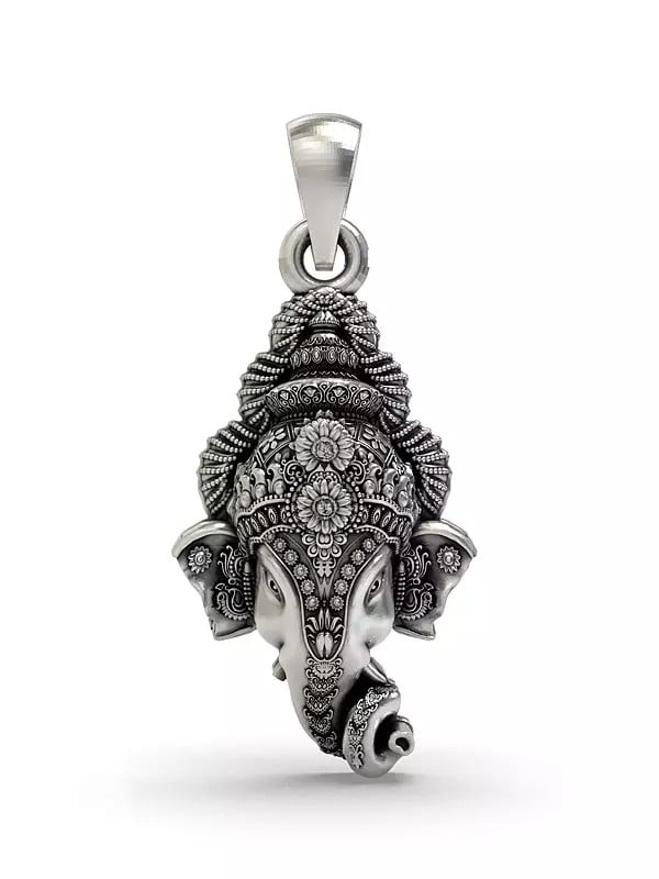 exotic india Sterling Silver Lord Ganesha Face Pendant 