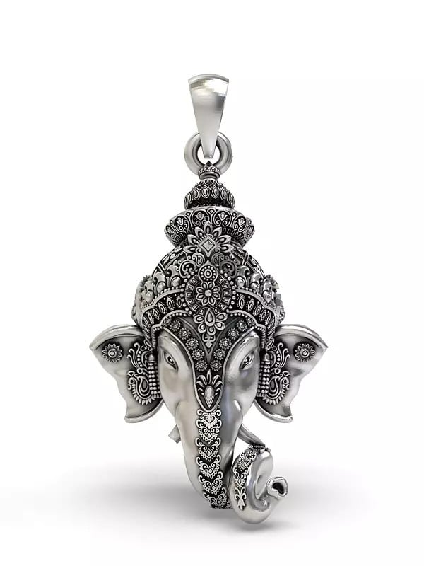 exotic india Sterling Silver Lord Ganesha Face Pendant
