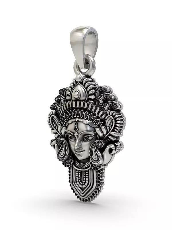 Exotic India Sterling Silver Maa Durga Face Pendant 