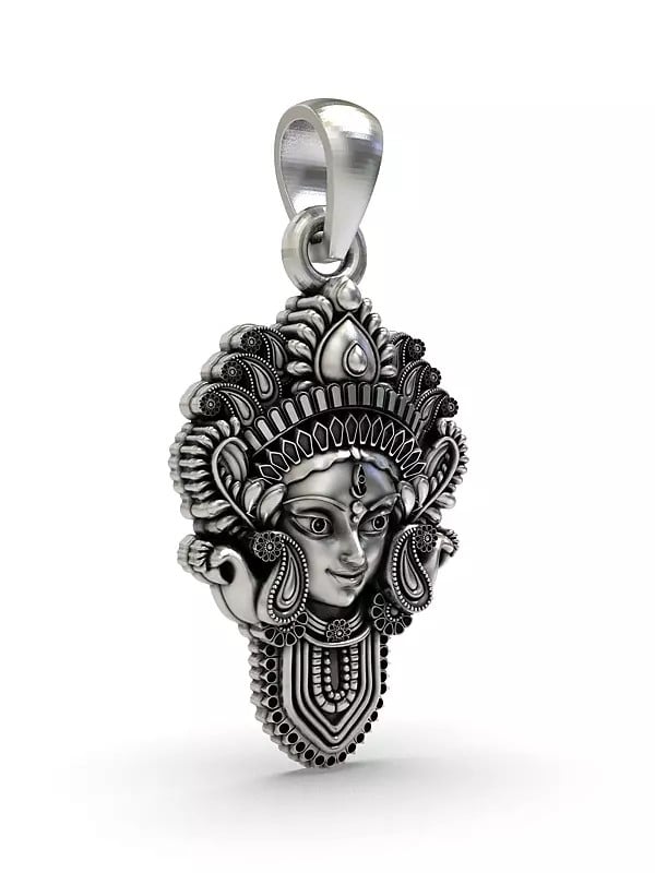 Exotic India Sterling Silver Maa Durga Face Pendant 