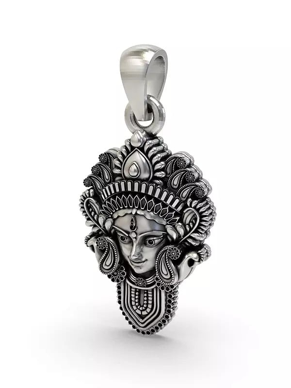 Exotic India Sterling Silver Maa Durga Face Pendant 