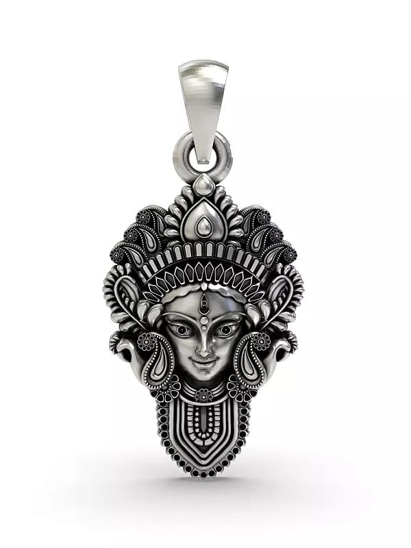 exotic india Sterling Silver Maa Durga Face Pendant 