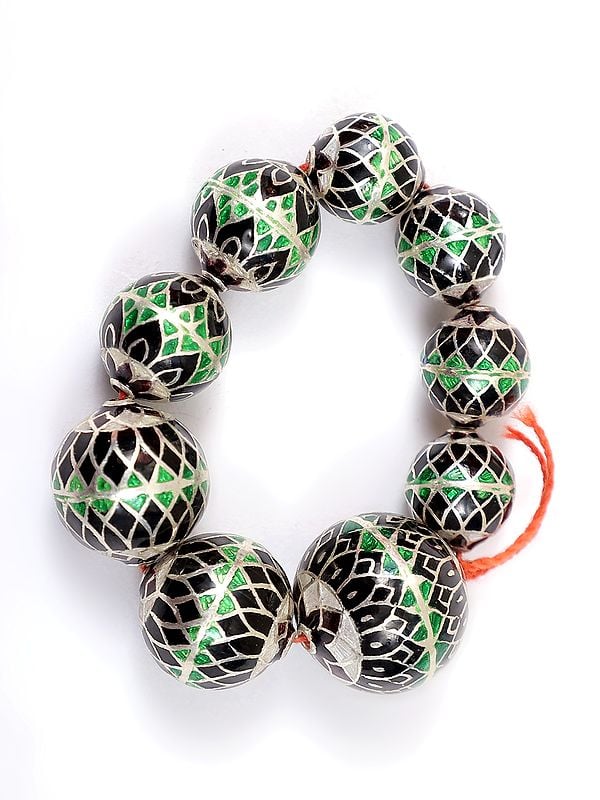 Exotic India Sterling Silver Meenakari Beads (Price Per Nine Pieces) 