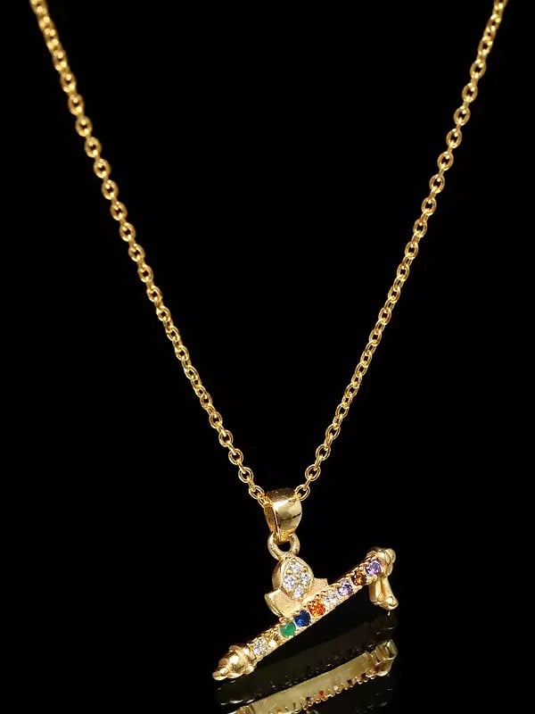 exotic india Sterling Silver Murli Pendant with Round Shape Multi Gemstone 