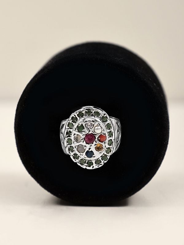 exotic india Sterling Silver Navaratna Ring | Navratna Jewelry 
