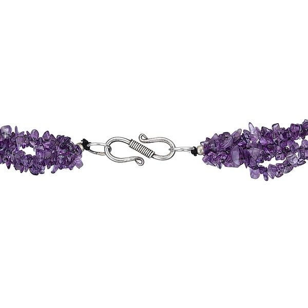 Exotic India Sterling Silver Necklace With Amethyst Gun Metal And Rose Quartz Stone