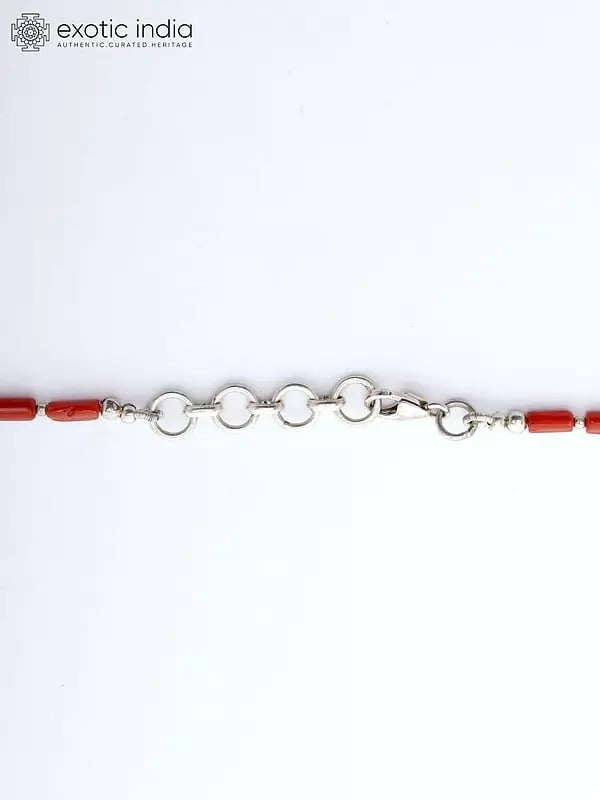 Exotic India Sterling Silver Necklace With Auspicious Turquoise Coral And Lapis Lazuli Beads 