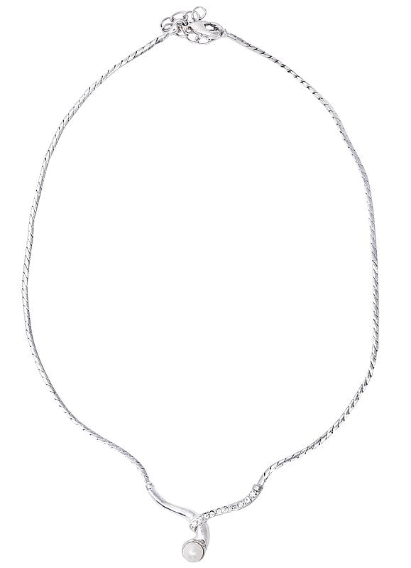 exotic india Sterling Silver Necklace with Pearl Gemstone and Cubic Zirconia 