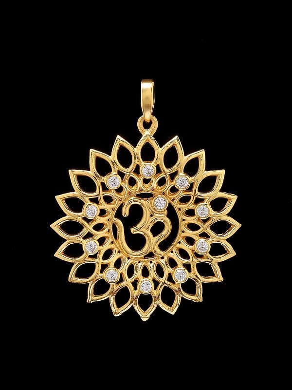 Exotic India Sterling Silver Om Mandala Pendant With Cubic Zirconia 