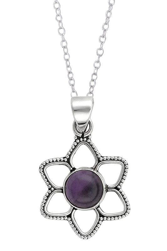 exotic india Sterling Silver Pendant Studded with Faceted Precious Gemstone