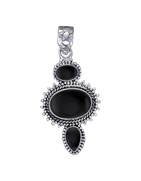 exotic india Sterling Silver Pendant with Black Onyx Stone