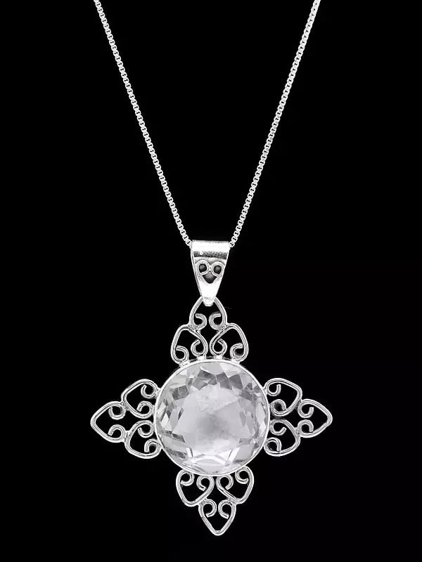 exotic india Sterling Silver Pendant with Faceted Crystal 