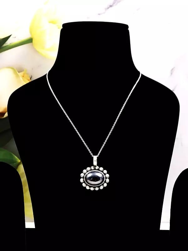 exotic india Sterling Silver Pendant with Hematite Stone 