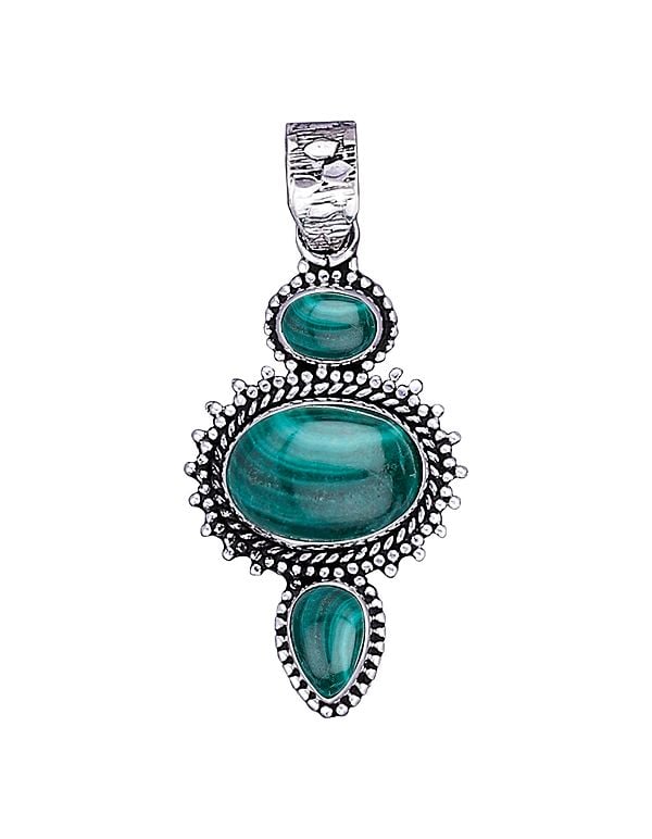 exotic india Sterling Silver Pendant with Malachite Gemstone