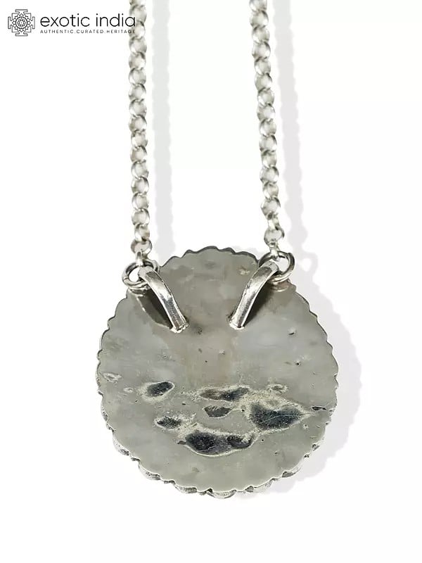 Exotic India Sterling Silver Pendant With Teardrop Shape Coral Gemstones 
