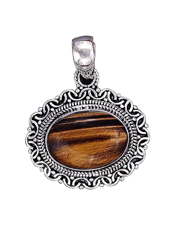 exotic india Sterling Silver Pendant with Tiger Eye Stone