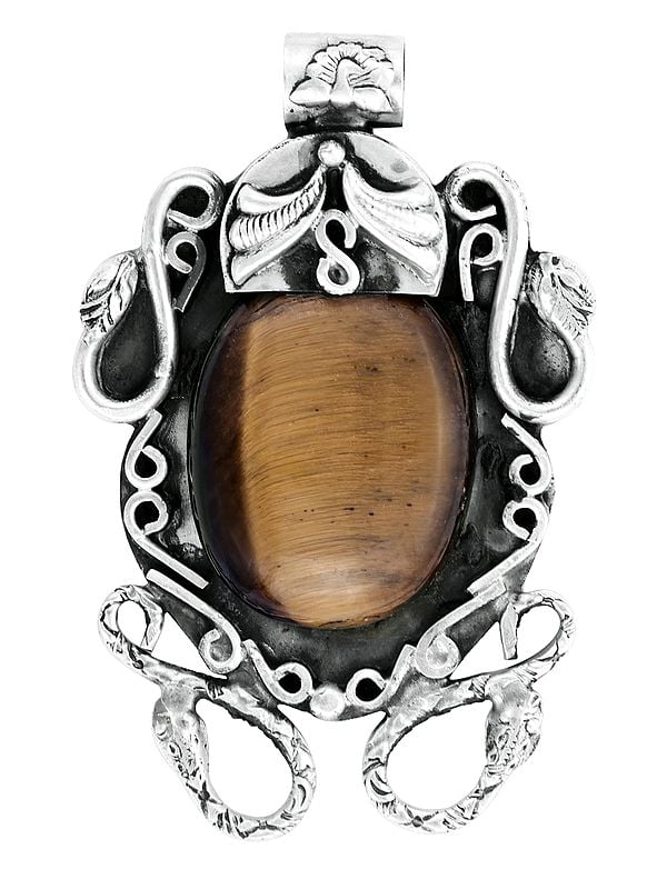 exotic india Sterling Silver Pendant with Tiger Eye Stone 