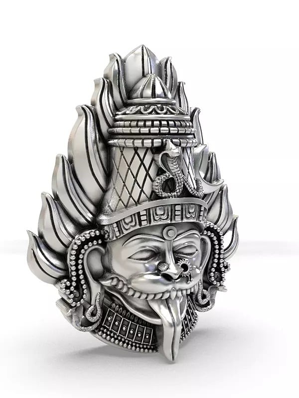 Exotic India Sterling Silver Pratyangira Devi Face Pendant 