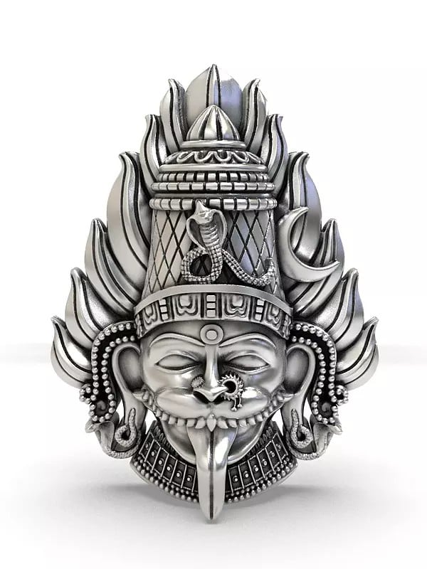 exotic india Sterling Silver Pratyangira Devi Face Pendant