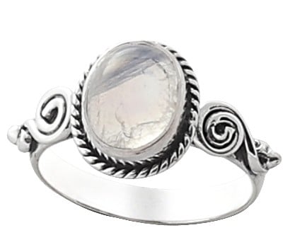 Exotic India Sterling Silver Ring Studded With Rainbow Moonstone 