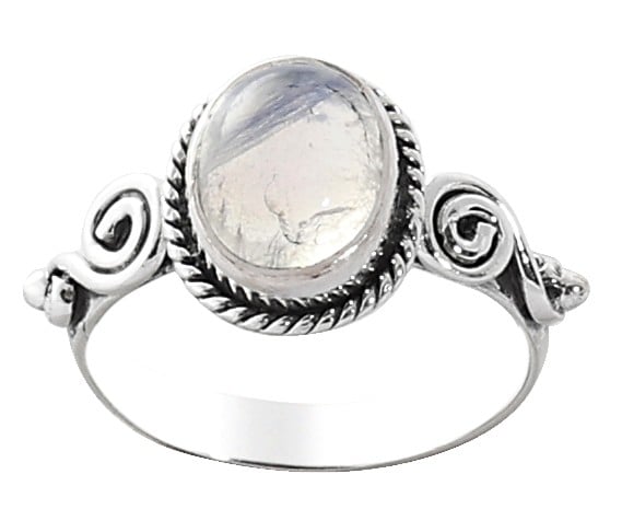 exotic india Sterling Silver Ring Studded with Rainbow Moonstone 