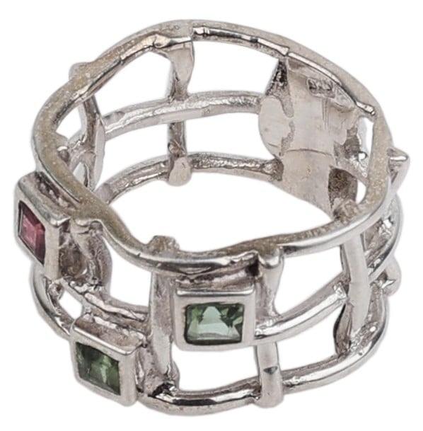 Exotic India Sterling Silver Ring Studded With Tourmaline Stones 