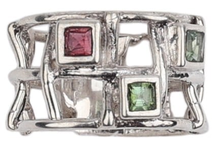 exotic india Sterling Silver Ring Studded With Tourmaline Stones 